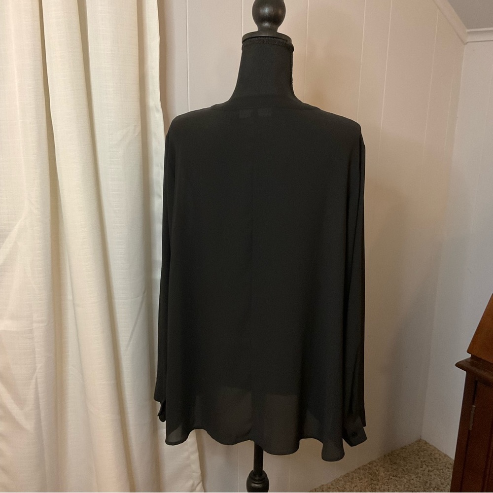 Eloquii Sheer Black button up tunic blouse with pleated detail - Picture 3 of 5